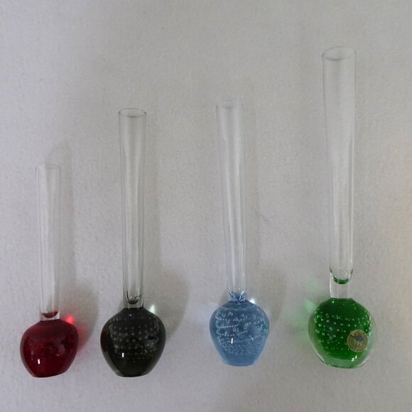 Controlled Bubble Bud Vases Ball Bottom Set of 4 Red Gray Blue Green MCM Vintage - Picture 14 of 15
